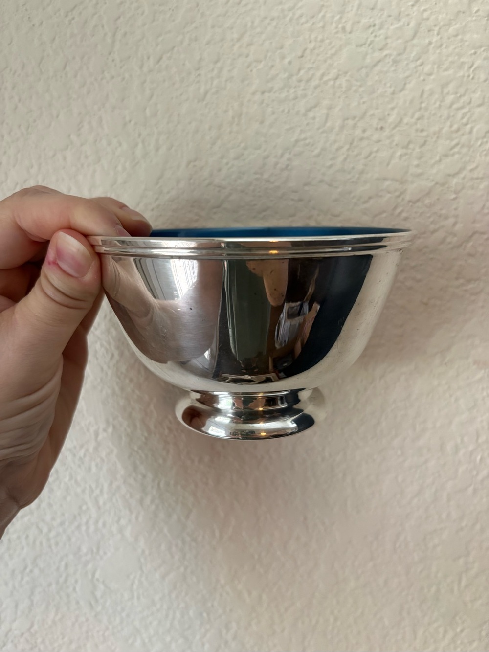 Vintage Towle Silversmiths Footed Silver Plated Blue Enamel Revere Bowl